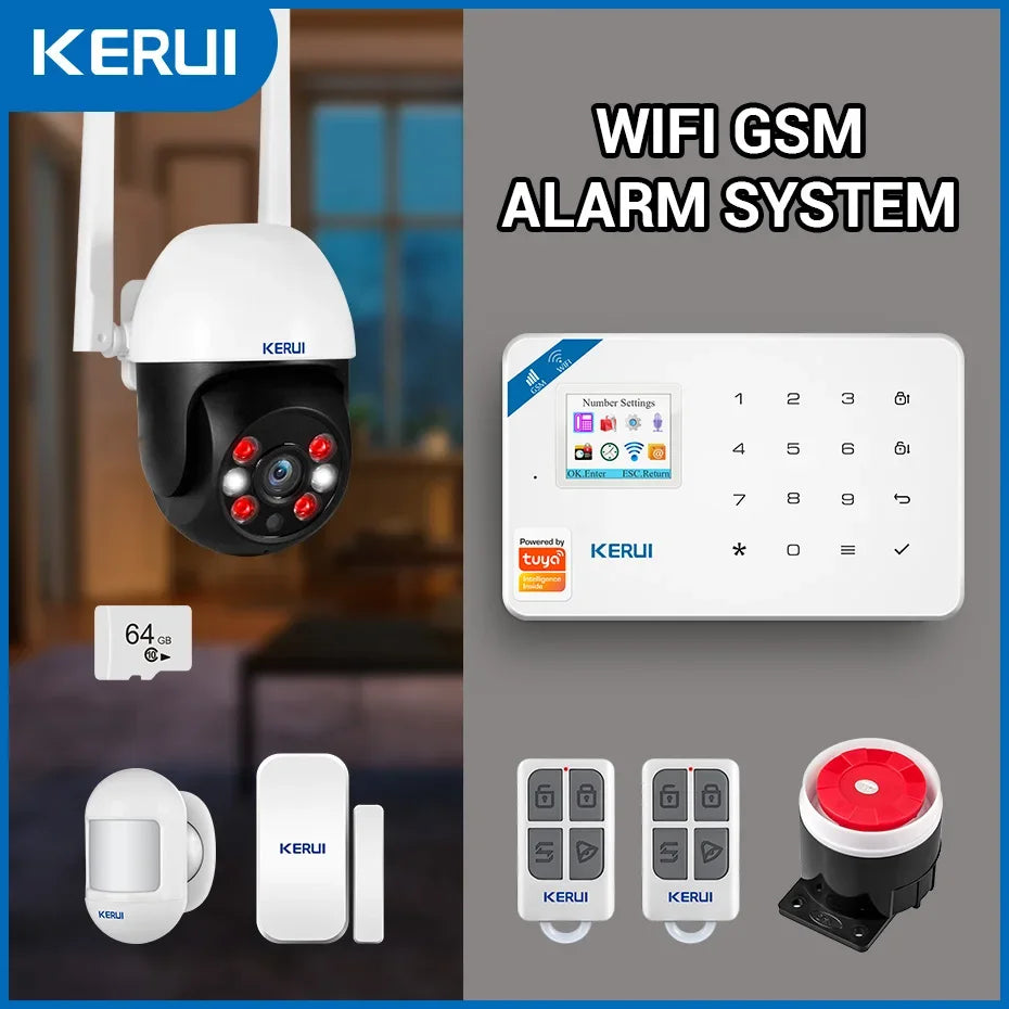 KERUI GSM/WiFi Alarm Systems Complete System with Motion Sensor Tuya Smart Home Alarm System with Door Sensor Burglar Alarm