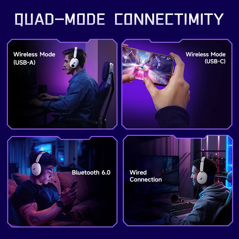 Picun UG-10A Gaming Wireless Headphone with Mic Over-Ear Headset 56dB Bluetooth 6.0 40mm Driver 2.4G/Wireless/Cable Earphones