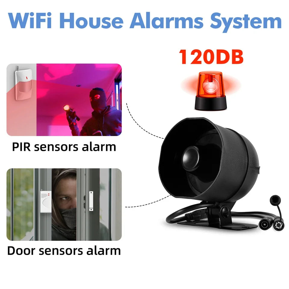 KERUI 120db Siren Alarm Tuya Smart WiFi Loudly Speaker Alarm System with Door Window Sensor Burglar for Home Security