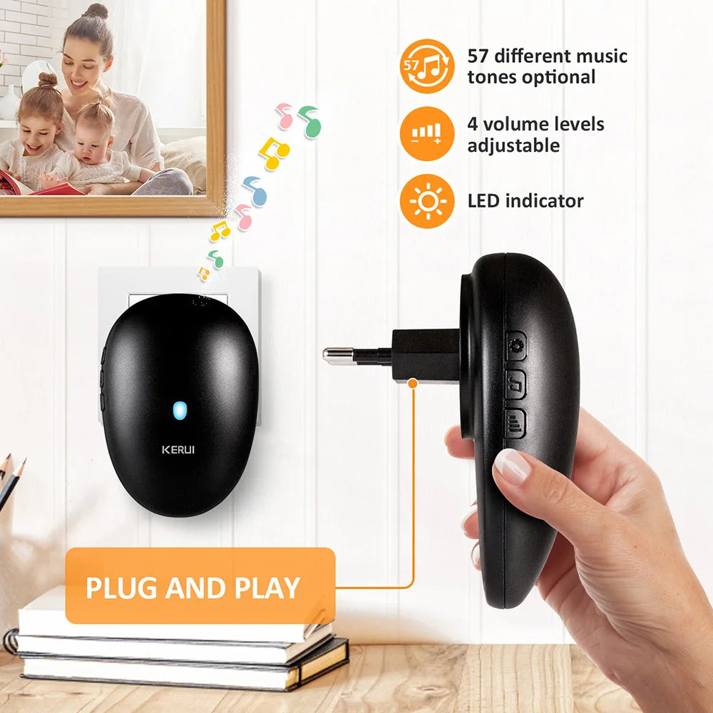 KERUI Doorbell Receiver with Button Smart Wireless Door Bell Welcome Chime with 57 Melodies for Home Security M521