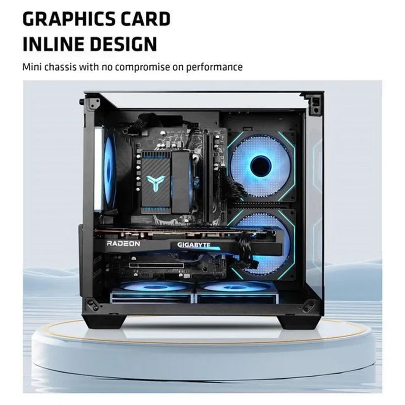 Yeah Magic CUBE Computer Case 3-Panel Tempered  Panoramic View 3 Pre-Installed Cooling Fans Supports MATX/ITX Motherboard