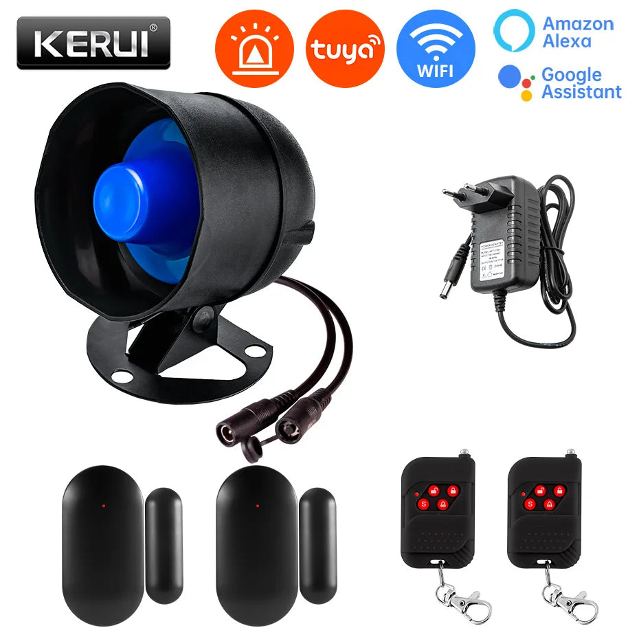 KERUI 120db Siren Alarm Tuya Smart WiFi Loudly Speaker Alarm System with Door Window Sensor Burglar for Home Security