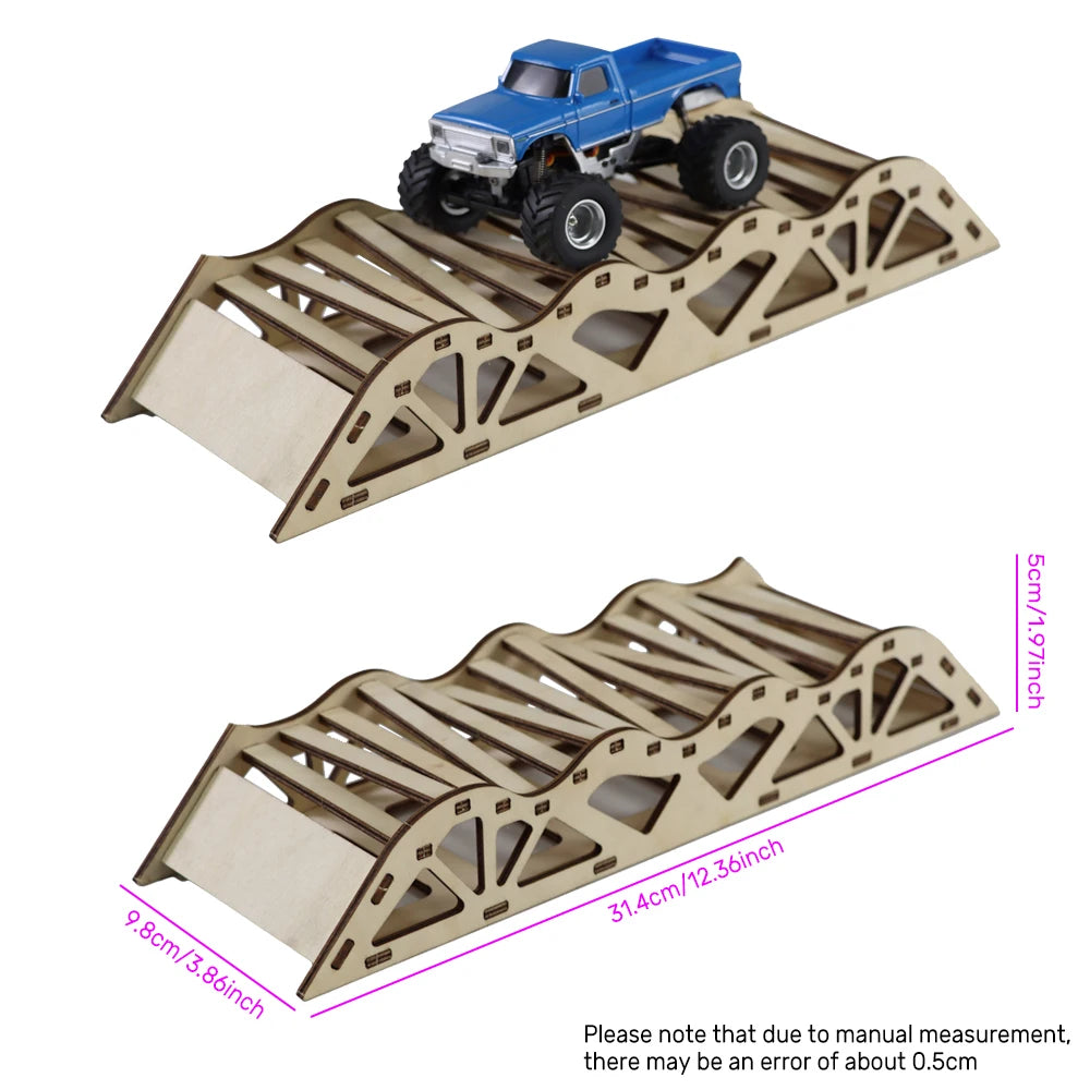 4PCS RC Wooden Bridge Obstacle Set, DIY Steep Slope Desktop Simulation Course for 1/36 Scale RC Crawler Car Accessories