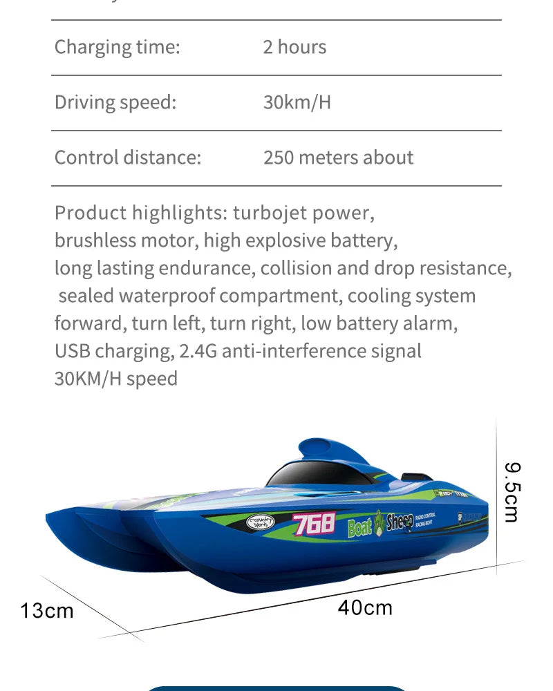 TX768 RC Boat 2.4G Brushless High Speed Remote Control Ship 30km/h Professional Speedboat Watercraft Toys Boys Gift