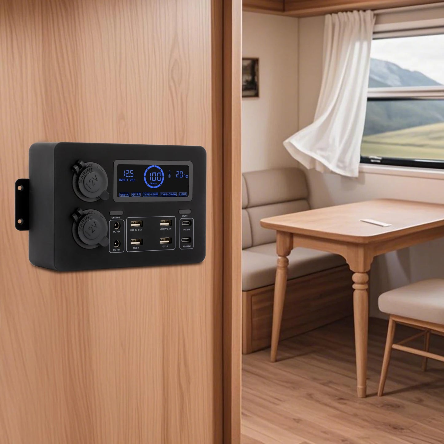 Bymaocar Power Box with USB DC12V PD Outlets, RV Mini Power Distribution Box, Multifunctional Power Box