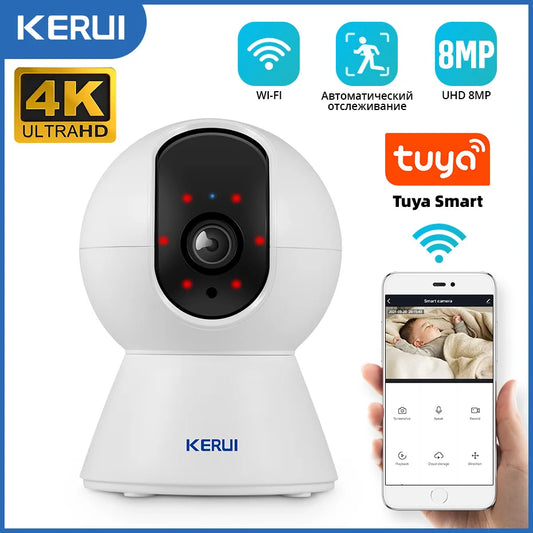 KERUI Indoor Wireless 8MP 4K HD Tuya Smart Mini WiFi IP Camera Security Home Surveillance Camera CCTV With Auto Tracking